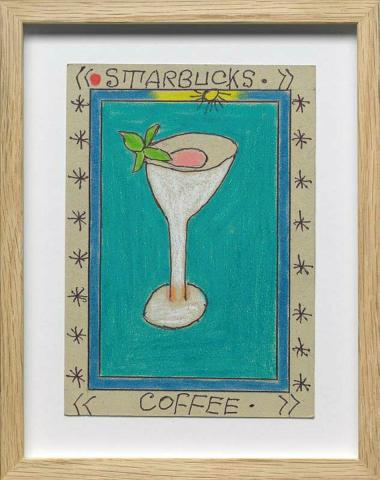 Artwork Starbucks coffee (from 'Publicités' series) this artwork made of Coloured pencil and ballpoint pen on cardboard, created in 2007-01-01