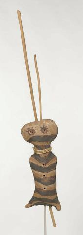 Artwork Bagu (Firestick figure) this artwork made of Terracotta clay, ochres, string, created in 2009-01-01