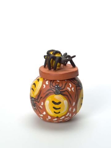 Artwork Yirrampa (honey ant) (from 'Bush tucker' series) this artwork made of Earthenware, hand-built terracotta clay with underglaze colours and applied decoration, created in 2009-01-01