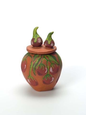 Artwork Kupaarta arnka ngrra (bush plums, ripening) (from 'Bush tucker' series) this artwork made of Earthenware, hand-built terracotta clay with underglaze colours and applied decoration, created in 2009-01-01