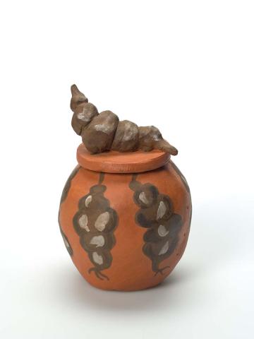Artwork Latjia (pencil yam) (from 'Bush tucker' series) this artwork made of Earthenware, hand-built terracotta clay with underglaze colours and applied decoration