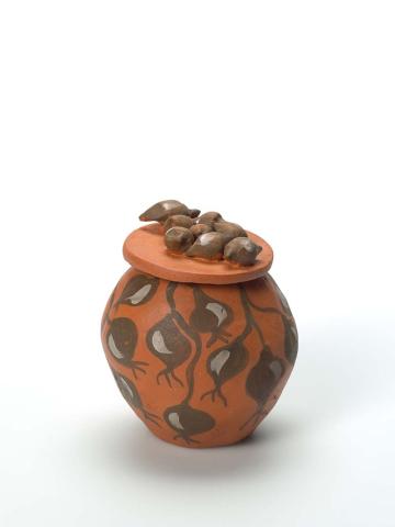 Artwork Yalka (wild onion) (from 'Bush tucker' series) this artwork made of Earthenware, hand-built terracotta clay with underglaze colours and applied decoration, created in 2009-01-01