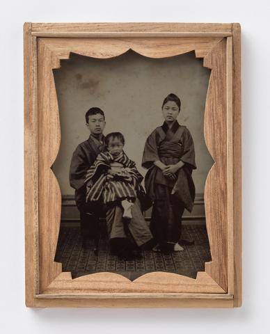 Artwork Young fashionable couple with their child this artwork made of Ambrotype