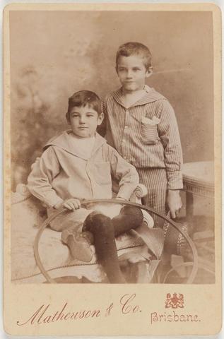 Artwork (Young boys with a hoop) this artwork made of Albumen photograph