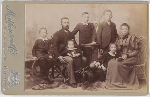 Artwork (Family group with five children) this artwork made of Albumen photograph on paper mounted on card