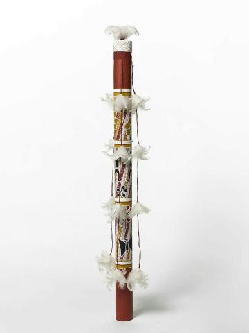 Artwork Banumbirr (Morning Star pole) this artwork made of Wood, bark fibre string, feathers, natural pigments, created in 1999-01-01