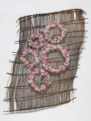 Artwork O'possum-skin cloak this artwork made of Galah feathers on wire