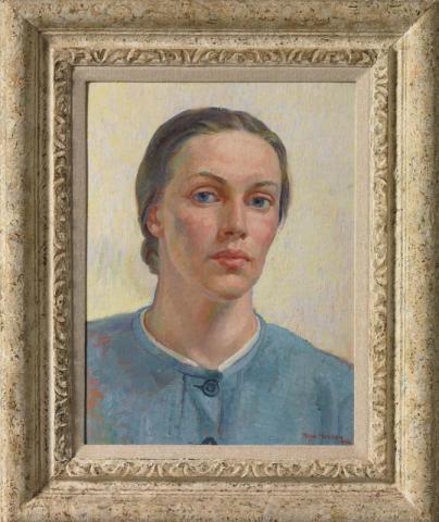 Artwork Self portrait this artwork made of Oil on canvas laid on board, created in 1938-01-01