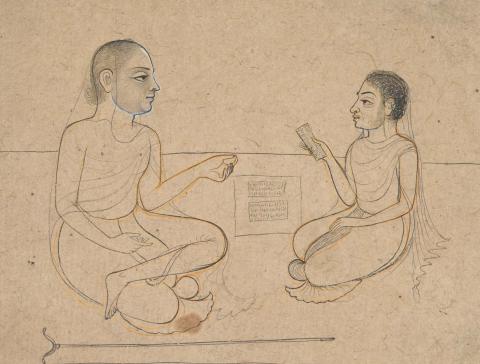 Artwork [A holy man and his pupils] this artwork made of Ink with white pigment on paper, created in 1740-01-01