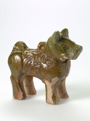 Artwork Dog in harness this artwork made of Earthenware, green glaze