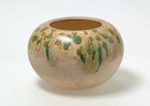 Artwork Alms bowl this artwork made of Earthenware, white slip and transparent sancai lead glaze, created in 0618-01-01