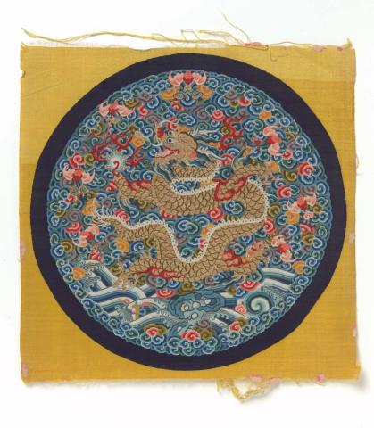 Artwork Round dragon badge for an imperial noble this artwork made of Silk on cloth mount, created in 1800-01-01