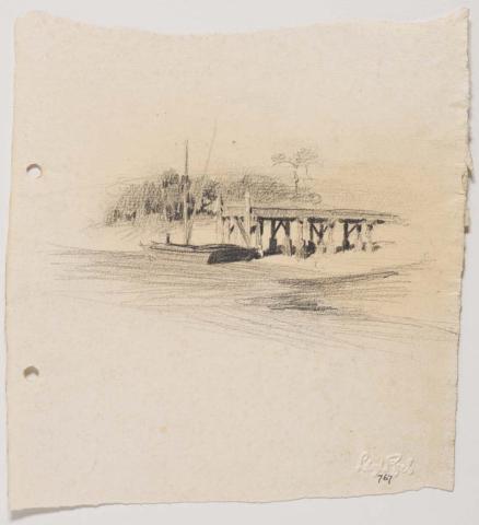 Artwork Boat and jetty this artwork made of Pencil on paper, created in 1914-01-01