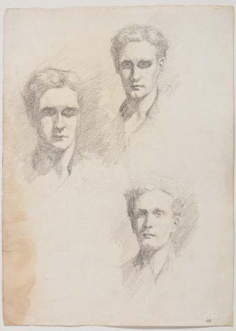 Artwork Three self portraits this artwork made of Pencil on paper, created in 1914-01-01