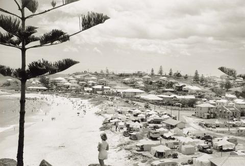 Artwork Campers on Kirra Beach and houses in background, Gold Coast this artwork made of Digital photographic print on paper, created in 1955-01-01