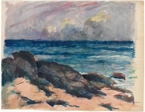 Artwork Dark rocks and sea this artwork made of Watercolour on paper, created in 1940-01-01