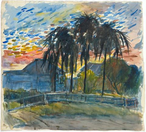 Artwork Palms at sunset this artwork made of Watercolour on paper, created in 1945-01-01