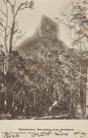 Artwork Glasshouse Mountain, near Brisbane this artwork made of Postcard: Photogravure on card, created in 1895-01-01