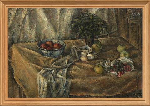 Artwork Still life this artwork made of Oil on board, created in 1947-01-01