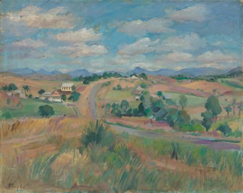 Artwork Boonah landscape this artwork made of Oil on board, created in 1962-01-01