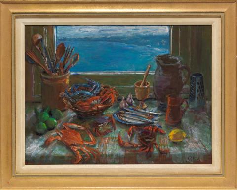 Artwork Seafood still life this artwork made of Oil