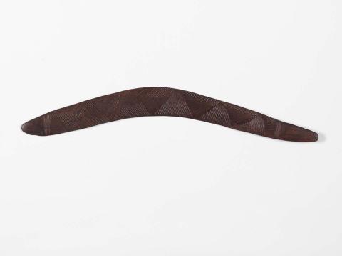 Artwork Boomerang (Cloncurry area) this artwork made of Carved and incised hardwood with natural pigment infill
