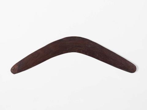 Artwork Boomerang (Southern Queensland) this artwork made of Carved hardwood, stone adzed and pecked, with natural pigment
