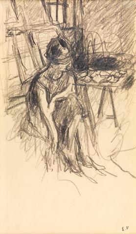 Artwork Femme dans le studio (Woman in the studio) this artwork made of Pencil on paper, created in 1915-01-01