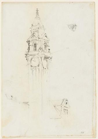 Artwork South Brisbane Town Hall clock tower this artwork made of Pencil on paper, created in 1914-01-01