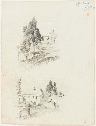 Artwork Houses with trees this artwork made of Pencil on paper, created in 1914-01-01