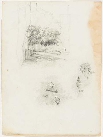 Artwork Drive at Erneton; Man fishing; Trees this artwork made of Pencil on paper, created in 1915-01-01