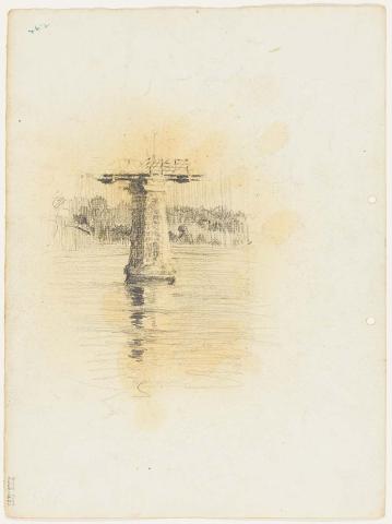 Artwork Central pier, Albert Bridge, Indooroopilly this artwork made of Pencil on paper, created in 1910-01-01
