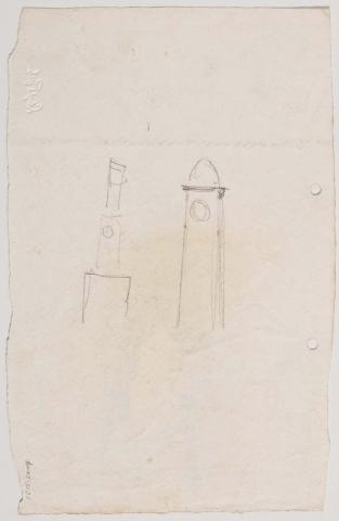 Artwork Two towers this artwork made of Pencil on paper, created in 1915-01-01