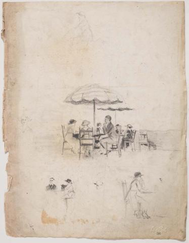 Artwork Outdoors café scene; Studies this artwork made of Pencil on paper, created in 1910-01-01