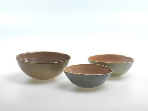 Artwork Three inseparable bowls this artwork made of Porcelain, wheelthrown and wood fired, created in 1983-01-01