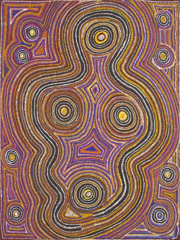 Artwork Warlu Jukurrpa (Fire Dreaming) this artwork made of Synthetic polymer paint on Belgian linen, created in 2001-01-01