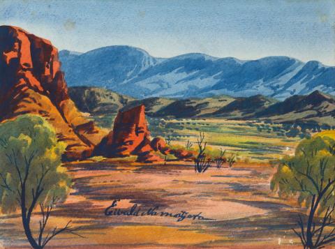 Artwork Rocky outcrop, MacDonnell Ranges this artwork made of Watercolour on paper, created in 1961-01-01