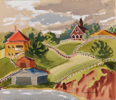 Artwork Church at Sandgate this artwork made of Watercolour and gouache on buff wove paper, created in 1944-01-01