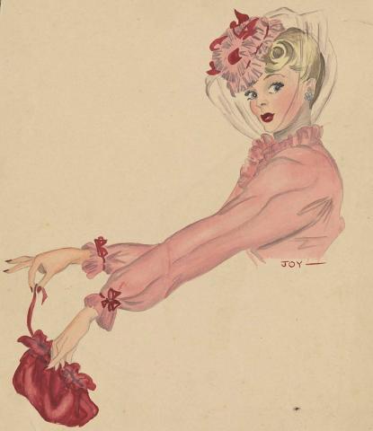 Artwork Model with hat and purse (pink) this artwork made of Watercolour on paper, created in 1943-01-01