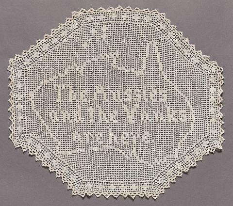 Artwork (The Aussies and Yanks are here) this artwork made of Cotton filet crochet