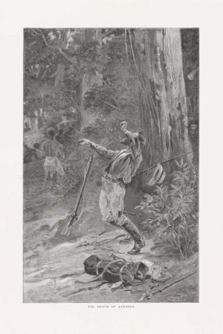Artwork The death of Kennedy (from 'Picturesque Atlas of Australasia, Vol. II' 1886) this artwork made of Engraving on paper, created in 1881-01-01