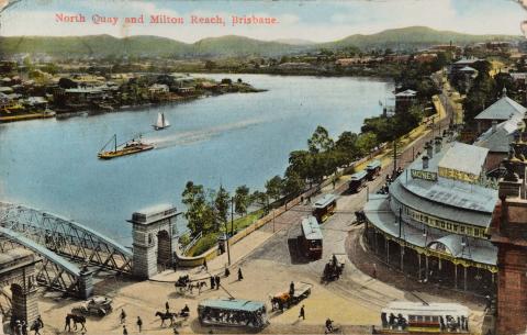 Artwork North Quay and Milton Reach, Brisbane (from 'White Series') this artwork made of Postcard: Colour lithograph