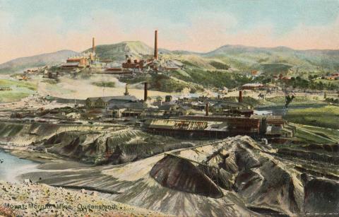 Artwork Mount Morgan Mine, Queensland (from 'Coloured Shell Series: Queensland Views') this artwork made of Postcard: Colour lithograph