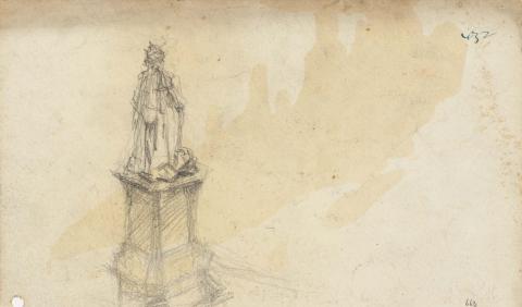 Artwork Statue of Queen Victoria this artwork made of Pencil on sketch paper, created in 1914-01-01
