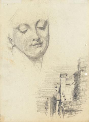 Artwork Head study; Detail of St Stephen’s Cathedral this artwork made of Pencil on sketch paper, created in 1914-01-01