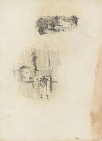 Artwork House amongst trees; Gateway with house this artwork made of Pencil on sketch paper, created in 1914-01-01