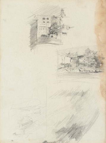 Artwork City buildings; River view this artwork made of Pencil on sketch paper, created in 1914-01-01