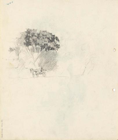 Artwork Horse and cart under a tree this artwork made of Pencil on sketch paper, created in 1914-01-01
