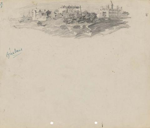 Artwork Panorama with All Hallows Convent from Kangaroo Point this artwork made of Pencil on sketch paper, created in 1914-01-01