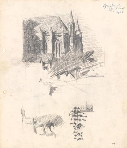 Artwork Study of St John's Cathedral; Two drawings with trees this artwork made of Pencil on sketch paper, created in 1914-01-01